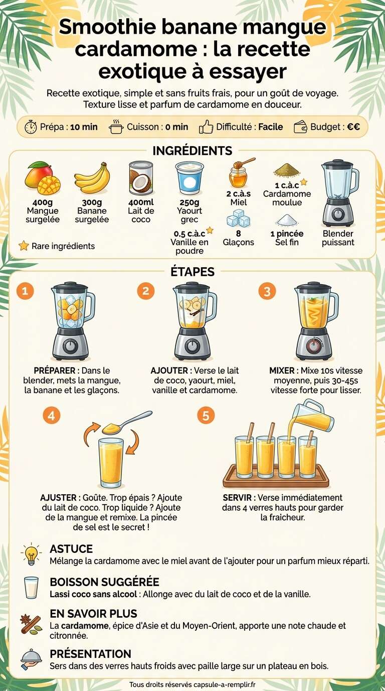 Fiche recette Smoothie banane mangue cardamome : la recette exotique &agrave; essayer