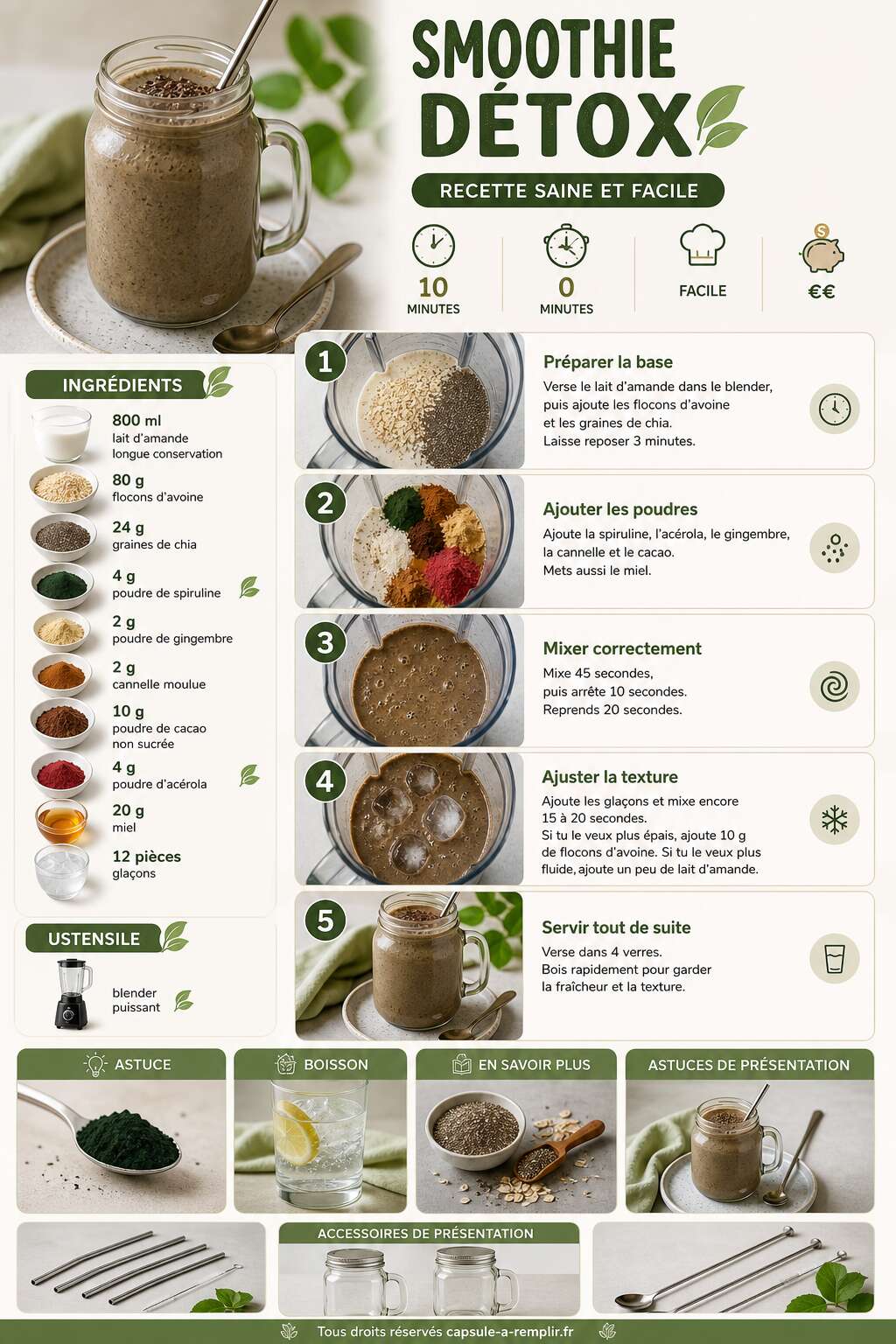 Fiche recette Smoothie d&eacute;tox : recette saine et facile
