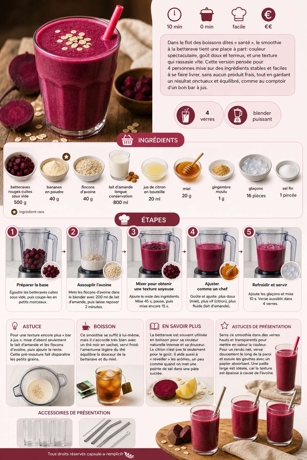Fiche recette Recette de smoothie &agrave; la betterave