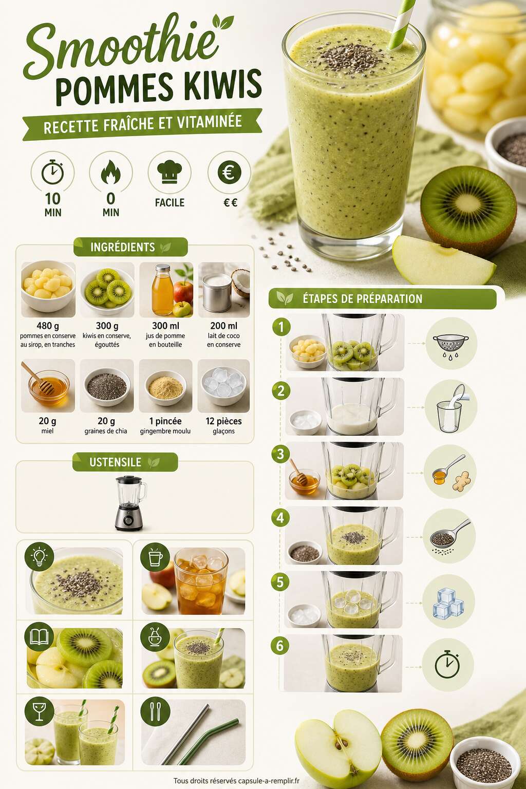Fiche recette Smoothie pommes kiwis : recette fra&icirc;che et vitamin&eacute;e