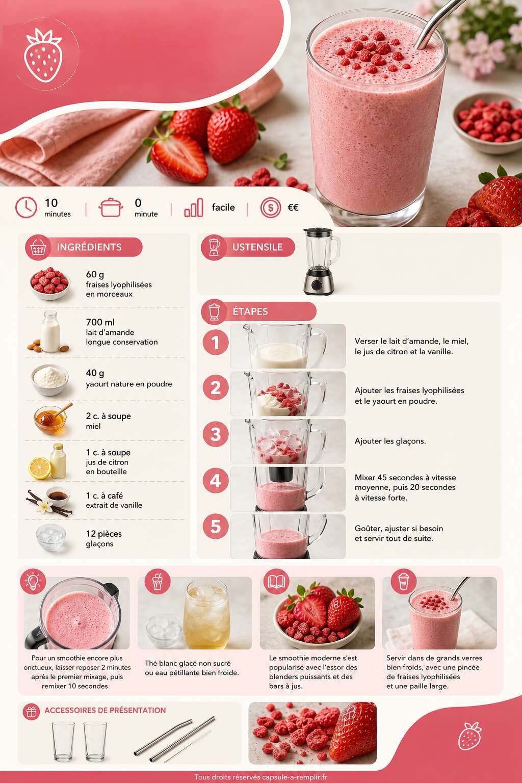 Fiche recette Smoothie fraises : recette facile et rafra&icirc;chissante