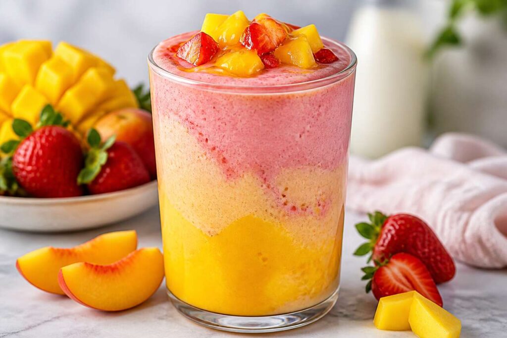 Smoothie mangue, fraise et pêche : recette gourmande