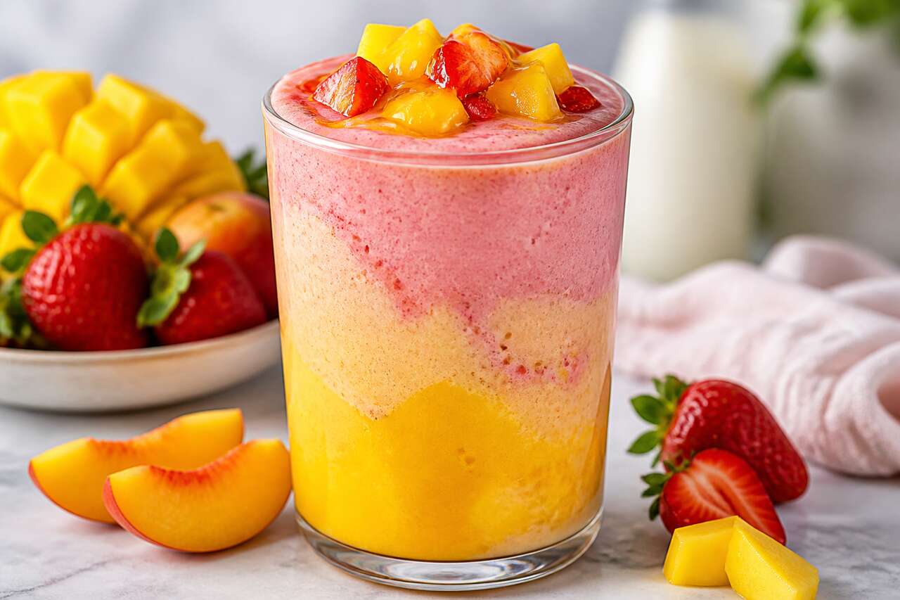 Smoothie mangue, fraise et pêche : recette gourmande