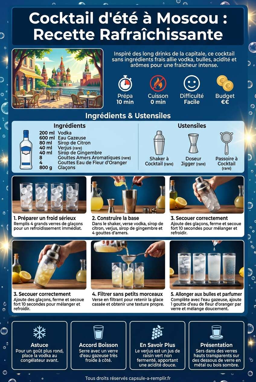Fiche recette Cocktail d'été à Moscou : recette rafraîchissante Fiche recette Cocktail d'été à Moscou : recette rafraîchissante