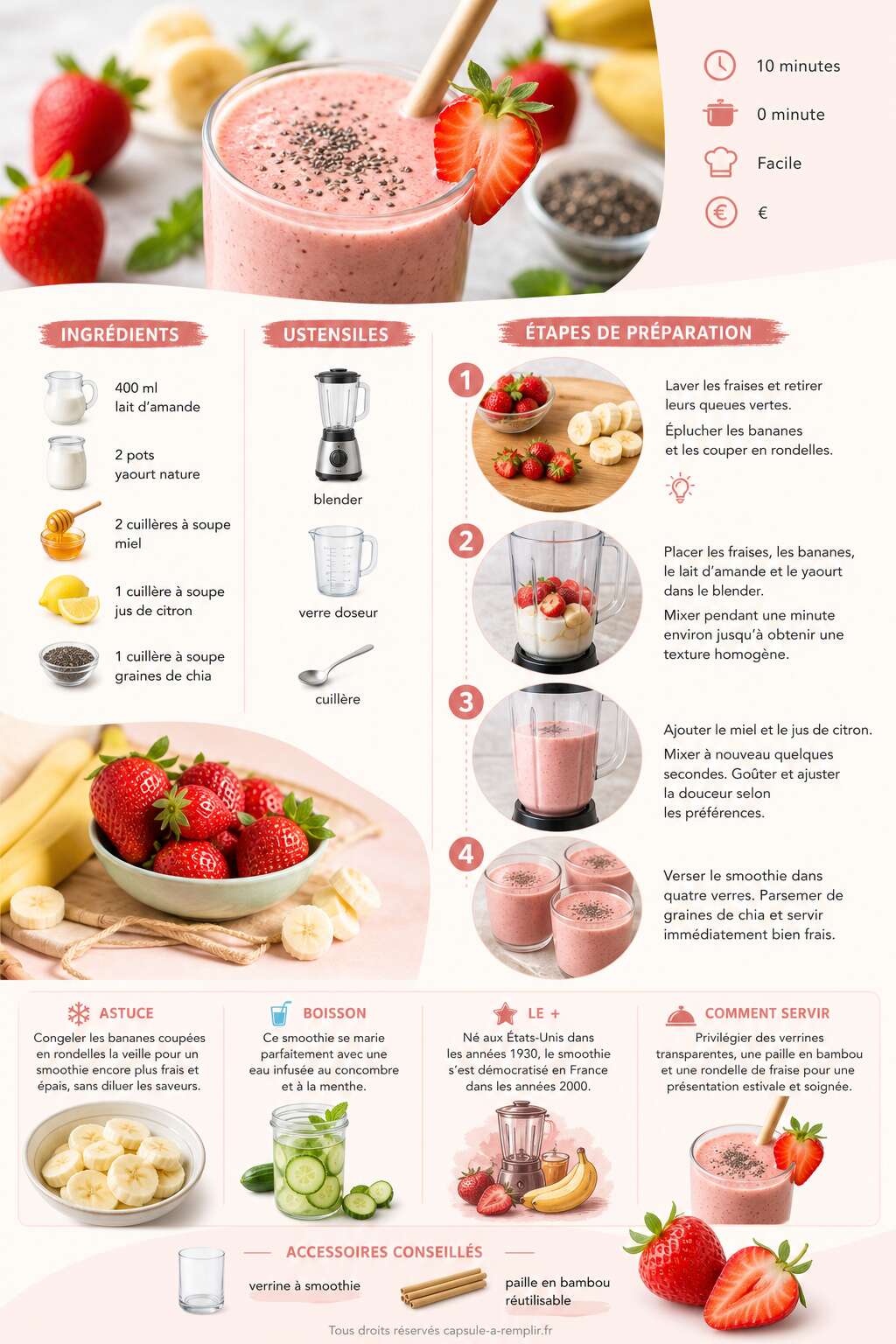 Fiche recette Smoothie fraise banane : recette facile et rafra&icirc;chissante