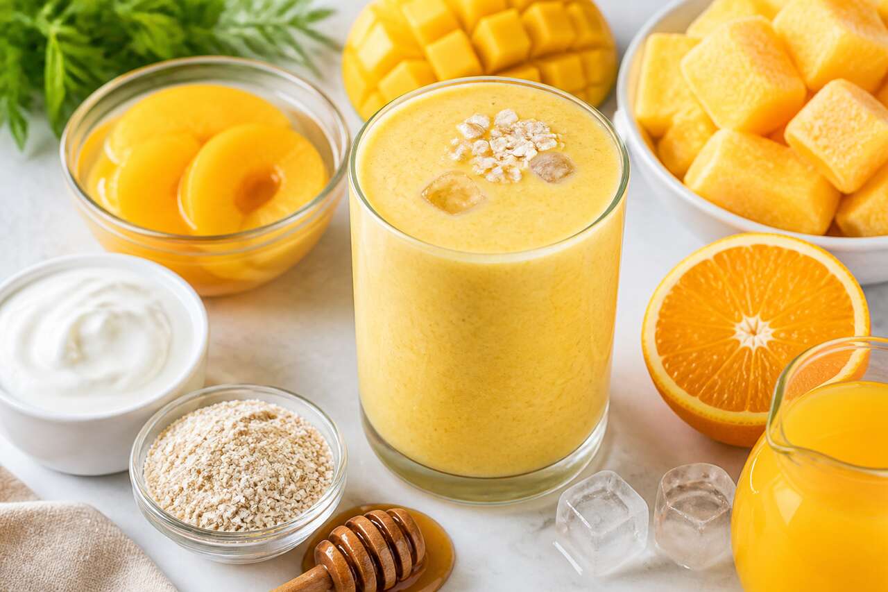 Smoothie pêches, orange, mangue et son d'avoine : une recette vitaminée