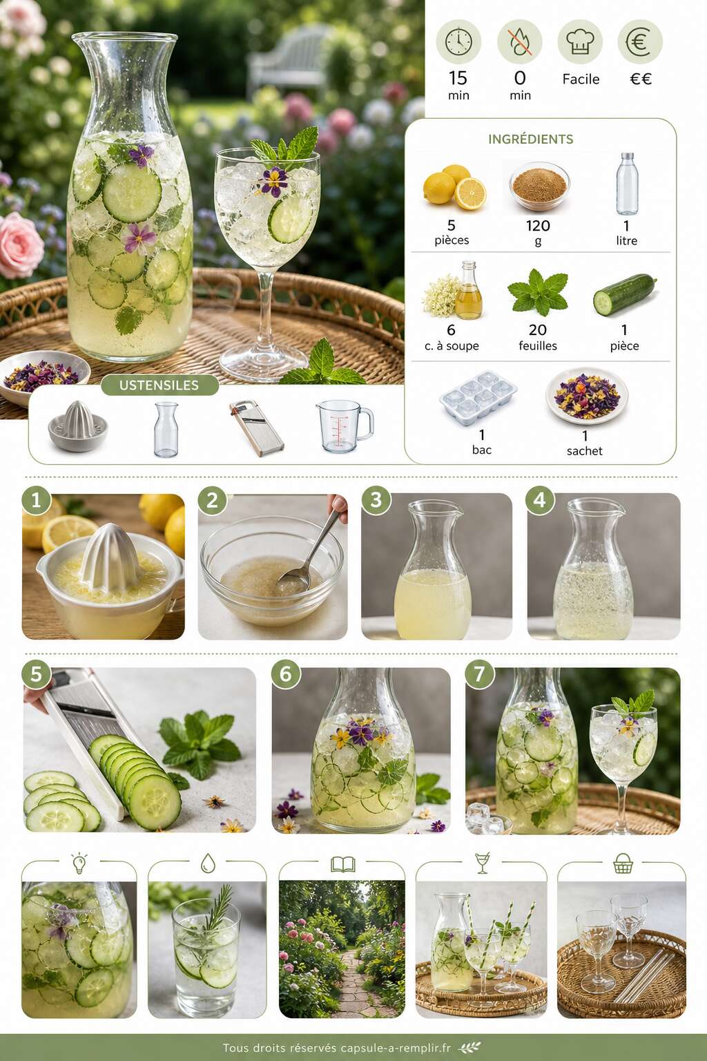 Fiche recette Recette de limonade au jardin anglais : un mocktail rafraîchissant Fiche recette Recette de limonade au jardin anglais : un mocktail rafraîchissant