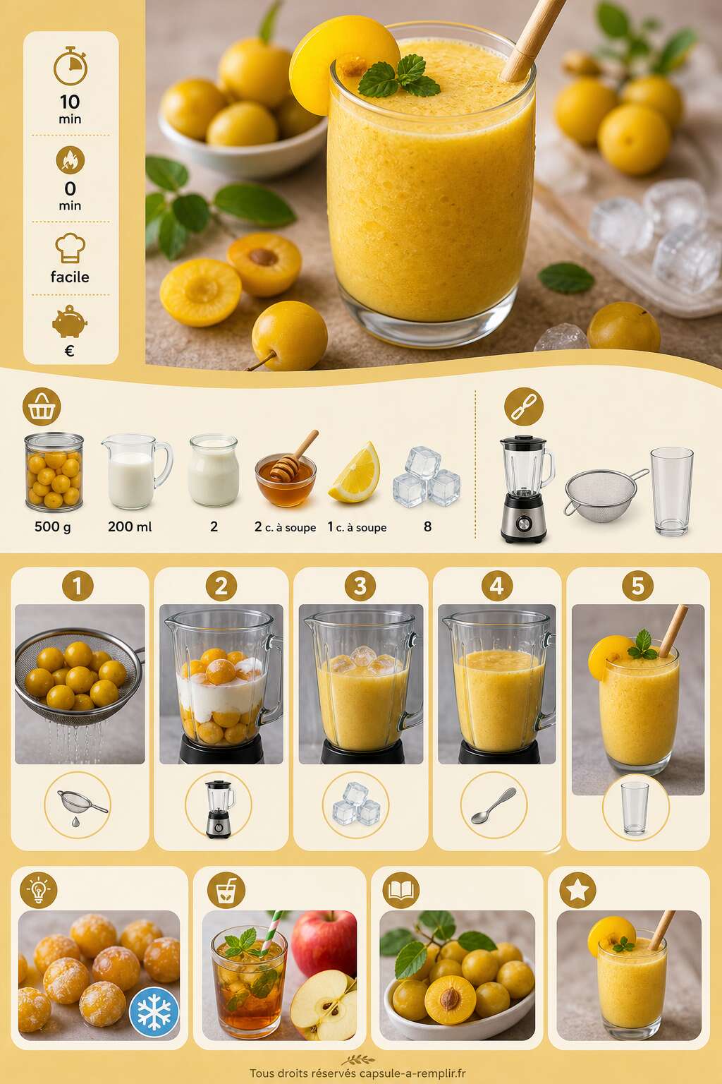 Fiche recette Smoothie glacé aux mirabelles : la recette facile Fiche recette Smoothie glacé aux mirabelles : la recette facile