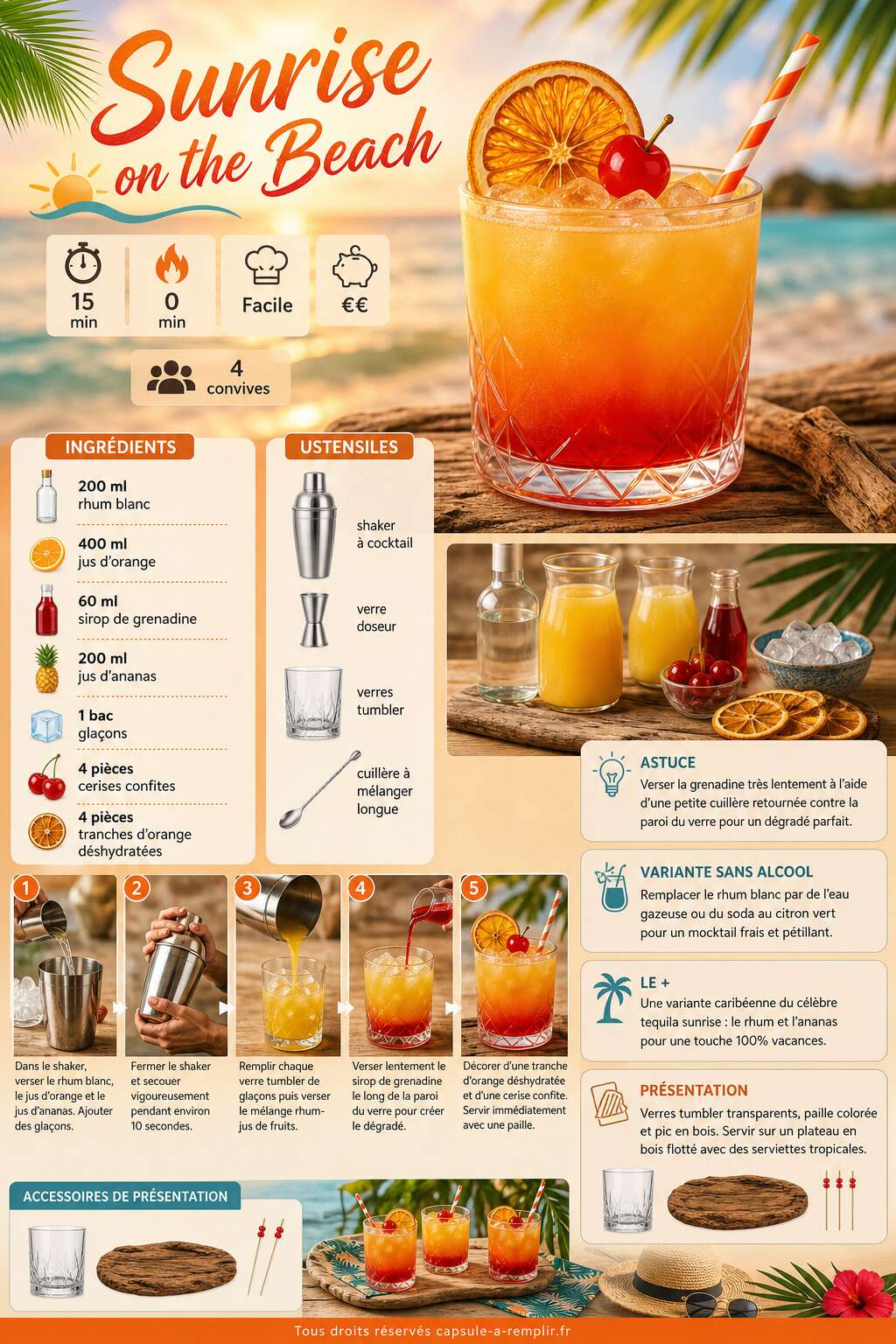 Fiche recette Recette de "Sunrise on the Beach" : cocktail estival inoubliable