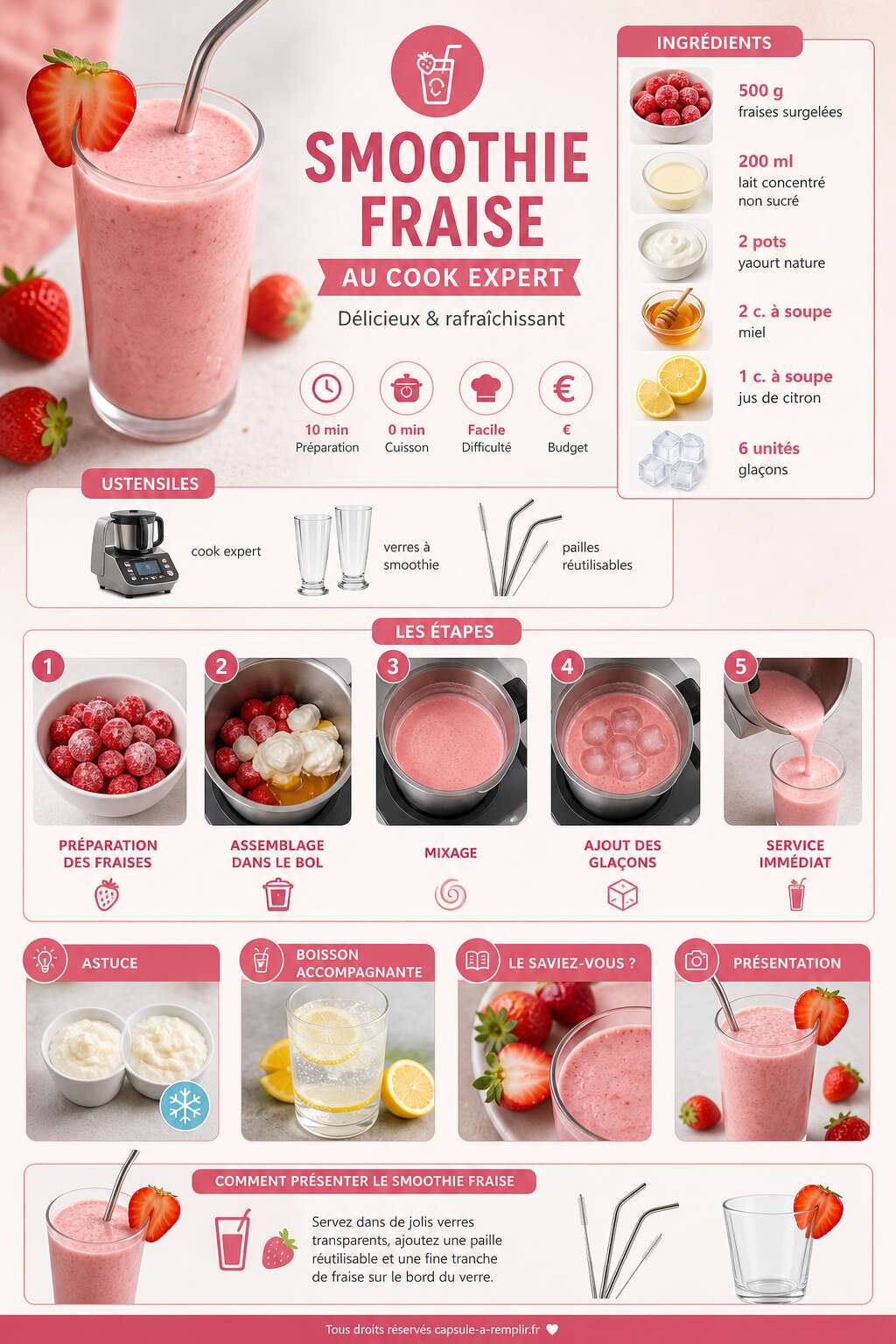 Fiche recette Smoothie fraise au cook expert : recette délicieuse Fiche recette Smoothie fraise au cook expert : recette délicieuse