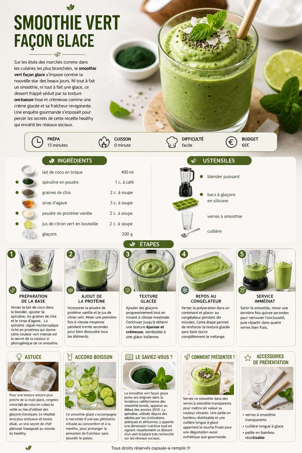 Fiche recette Recette de smoothie vert fa&ccedil;on glace