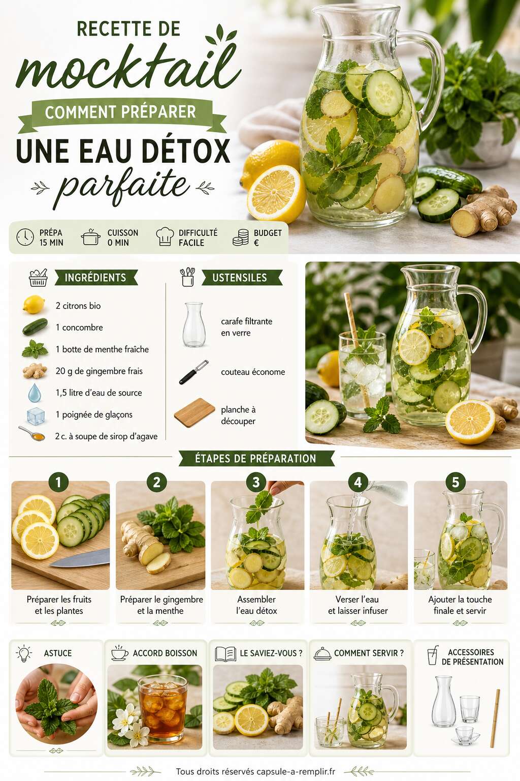 Fiche recette Recette de mocktail : comment pr&eacute;parer une eau d&eacute;tox parfaite