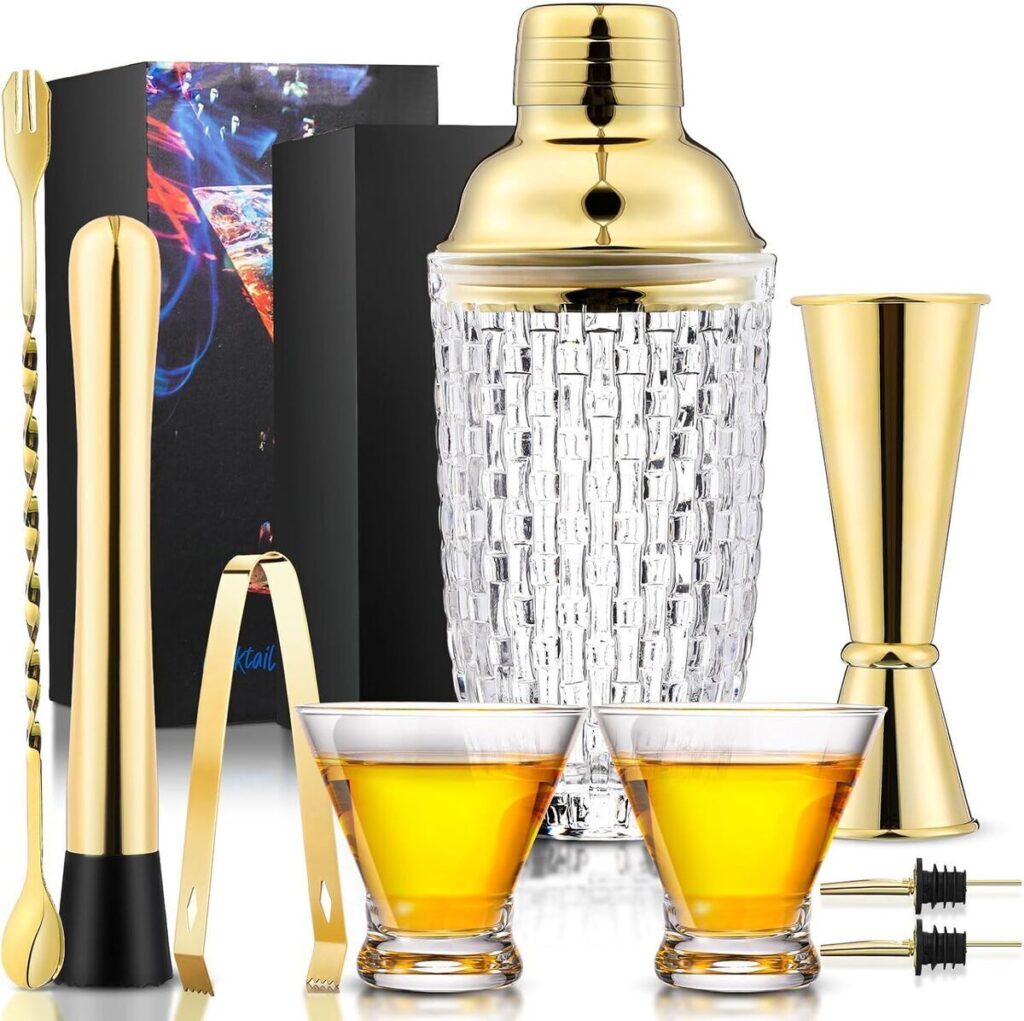 Test du lot de shakers à cocktail dorés Pickmesh avec accessoires complets